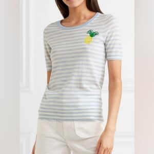 J. Crew Light Blue and White Striped Wool Tee with Pineapple Accent Size XS BNWT